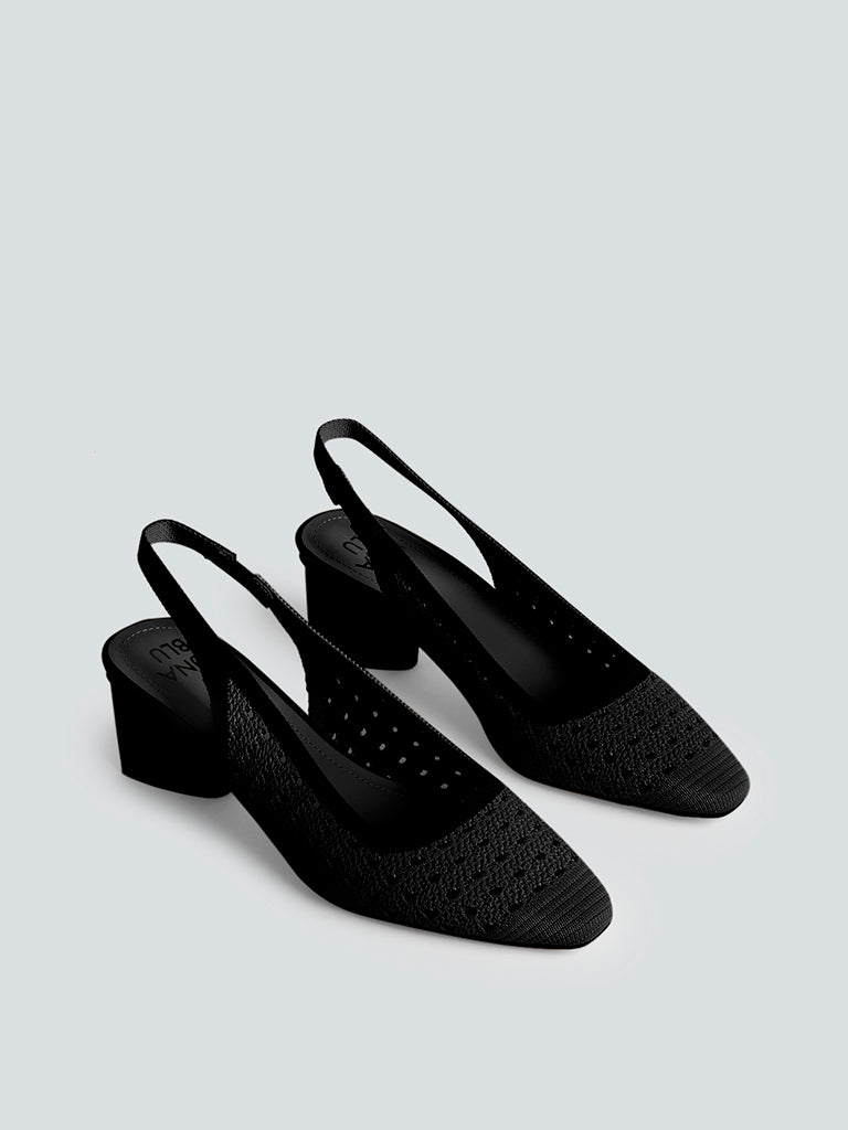 LUNA BLU Black Knitted Block-Heeled Shoes